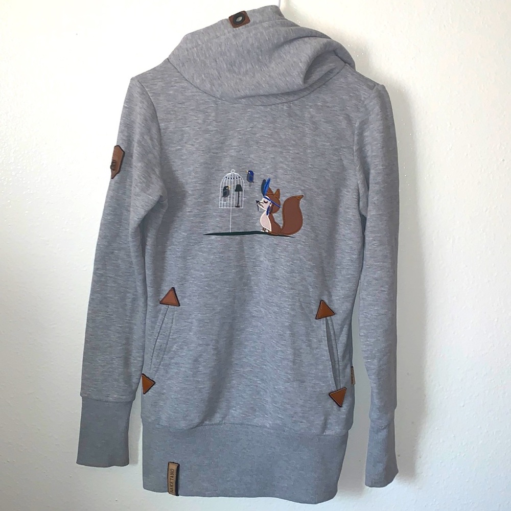 NAKETANO FOX INDIAN WITH BIRDCAGE LONGLINE HOODED SWEATER SIZE SMALL